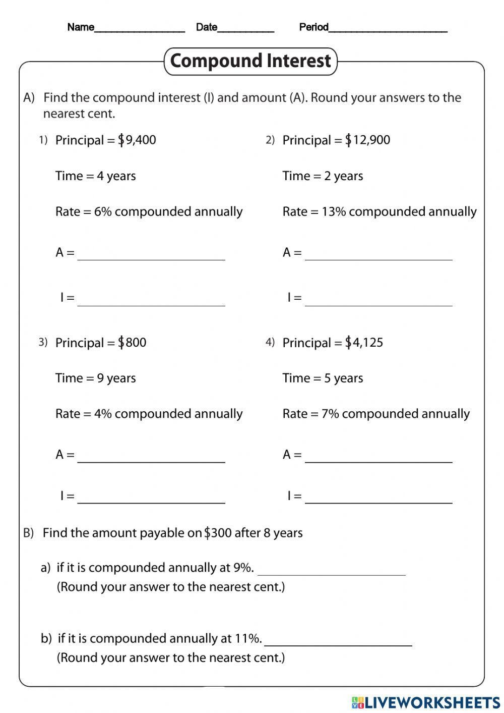 Compound Interest Activity Worksheets Library