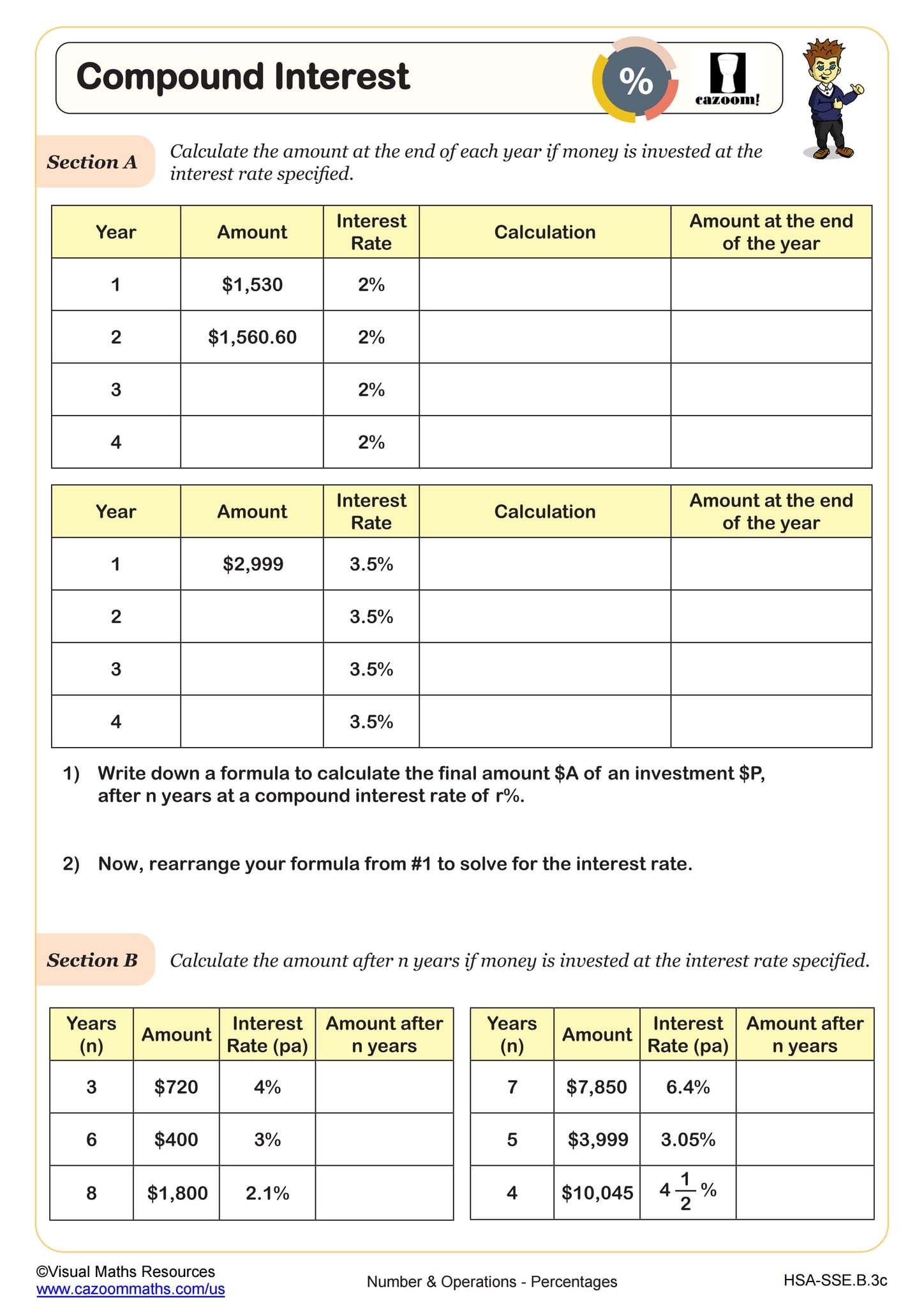 Compound Interest Worksheet Algebra I PDF Worksheets