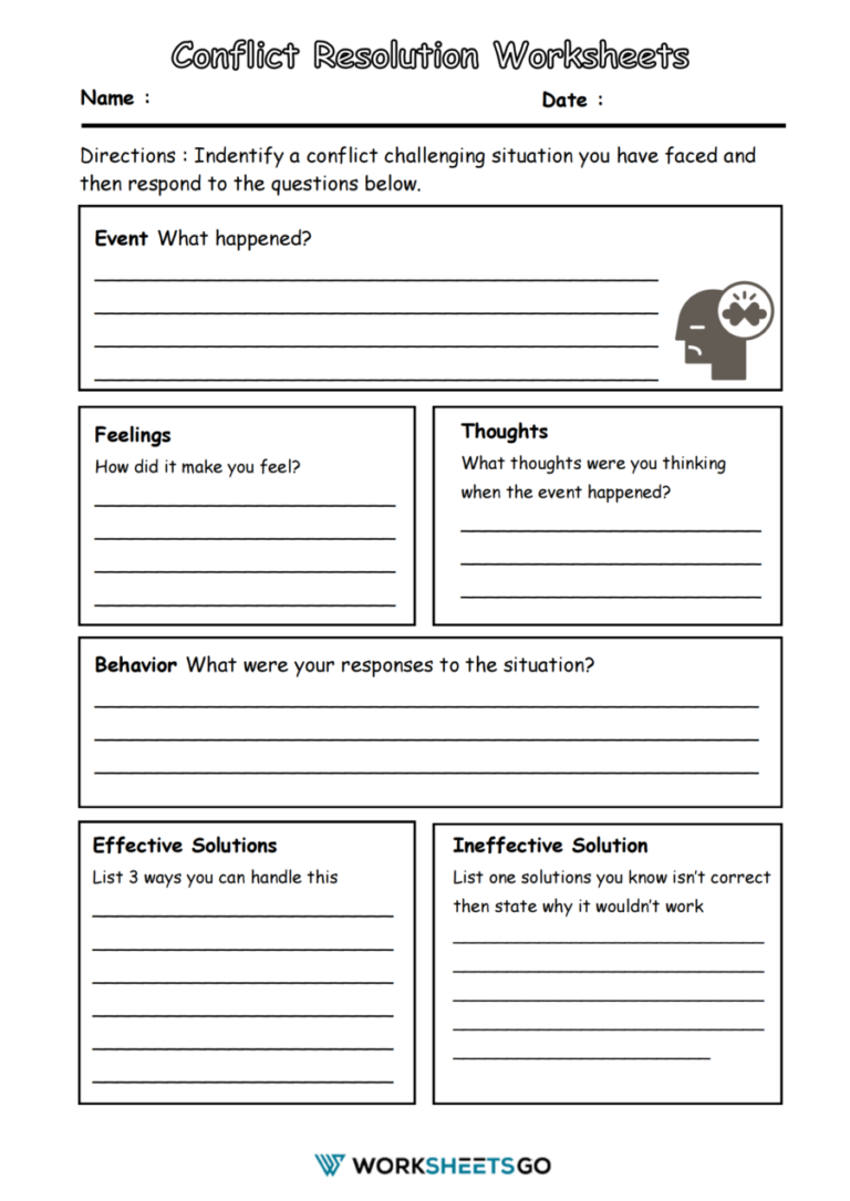 Conflict Resolution Worksheets WorksheetsGO