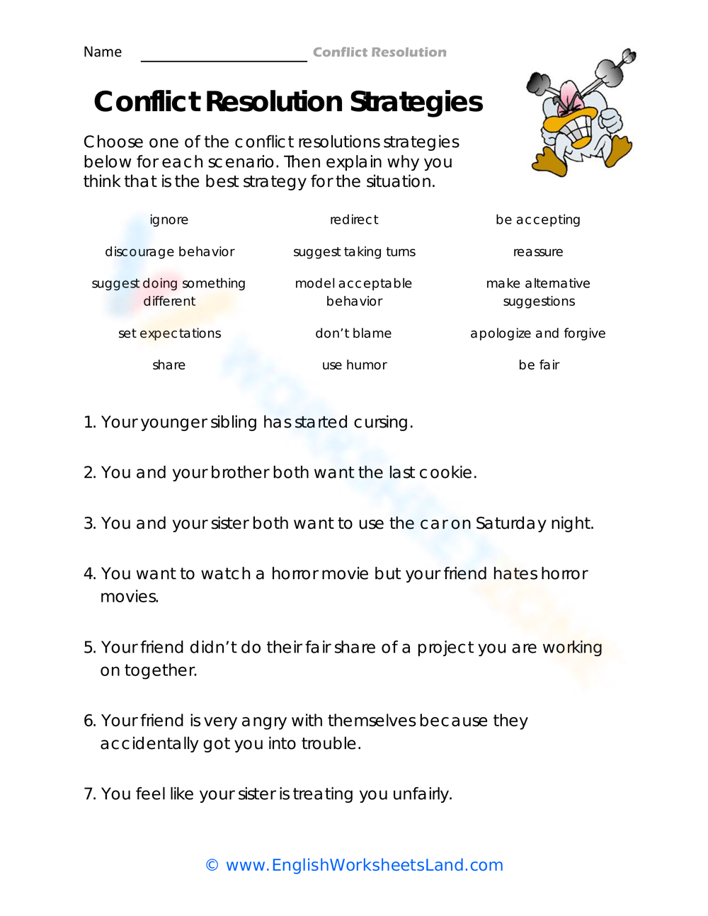 conflict resolution worksheets