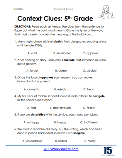 context clues worksheets 5th grade