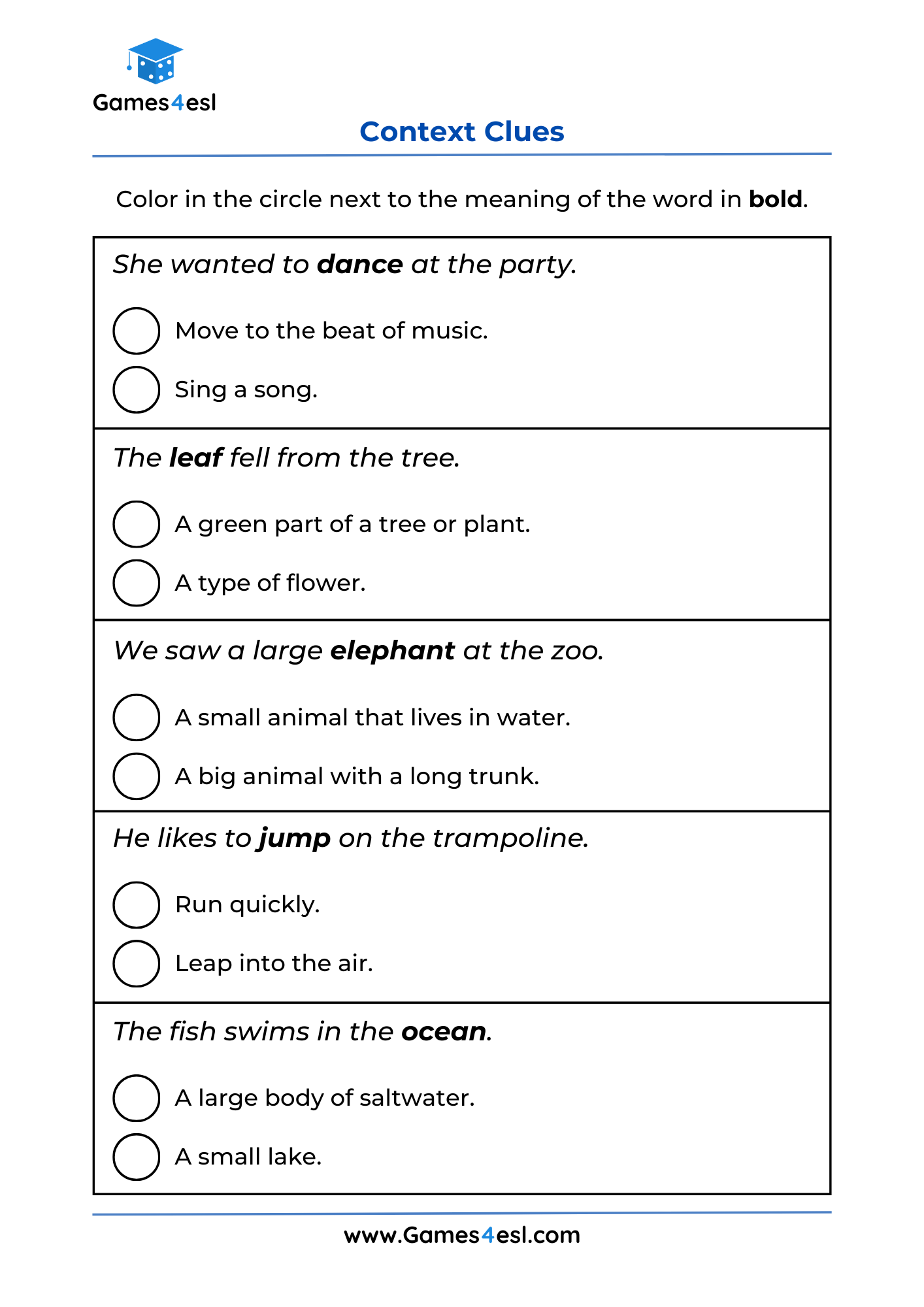 Context Clues Worksheet Context Clues Worksheet