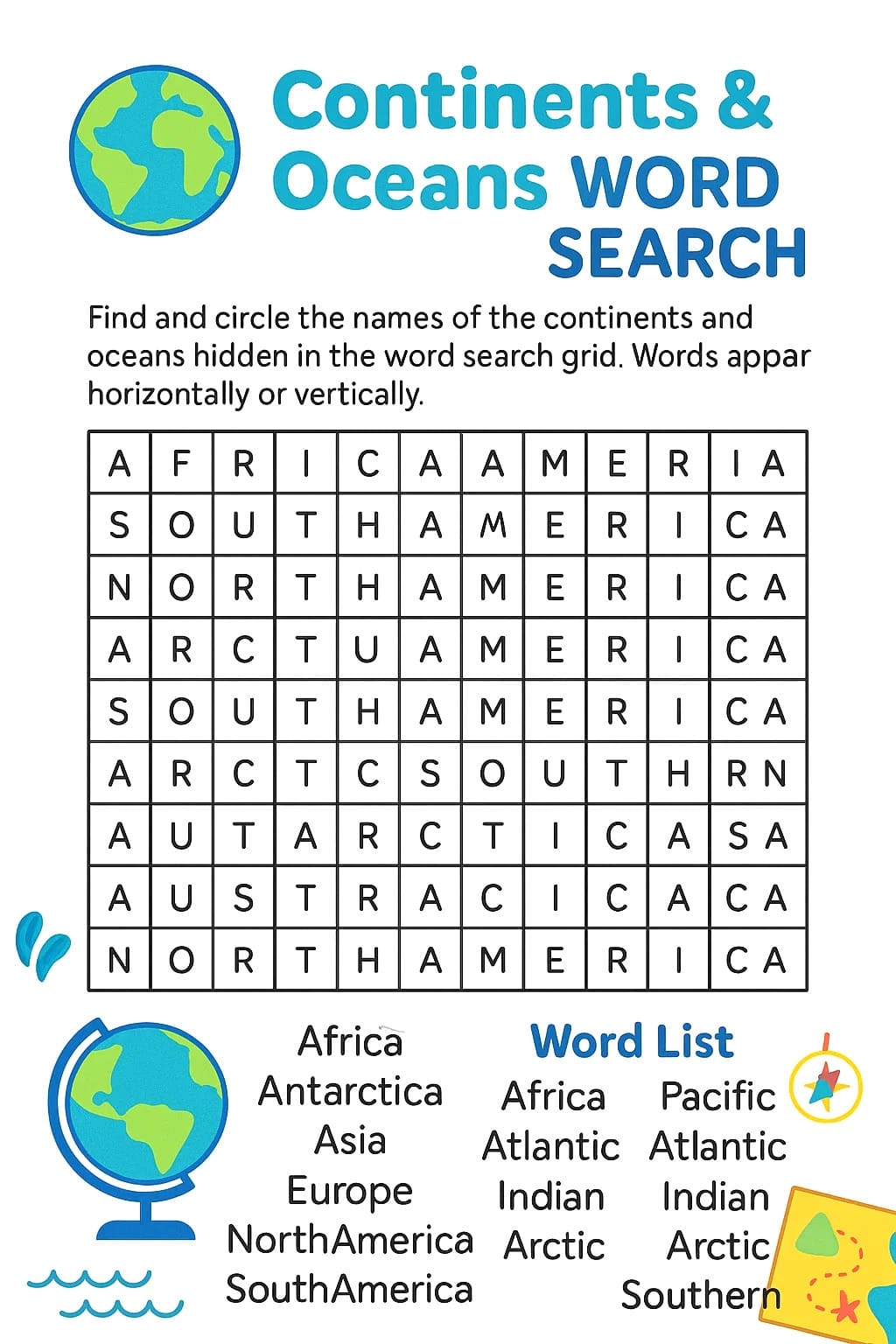 Continents Oceans Word Search Worksheet Download Print Now Continents Oceans Word Search Worksheet Download Print Now