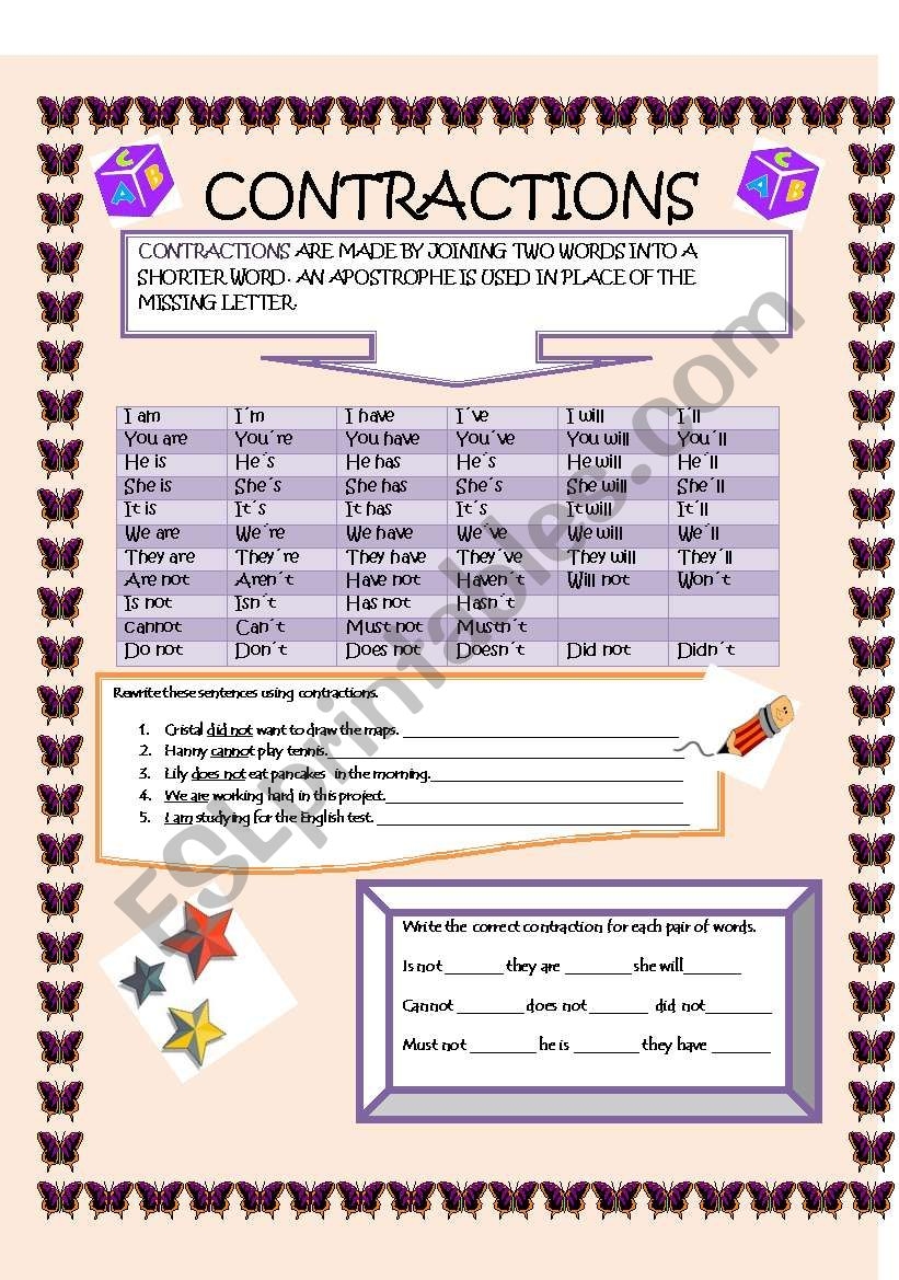 Contractions Grammar Worksheets Planner Hexagon Contractions Grammar Worksheets Planner Hexagon