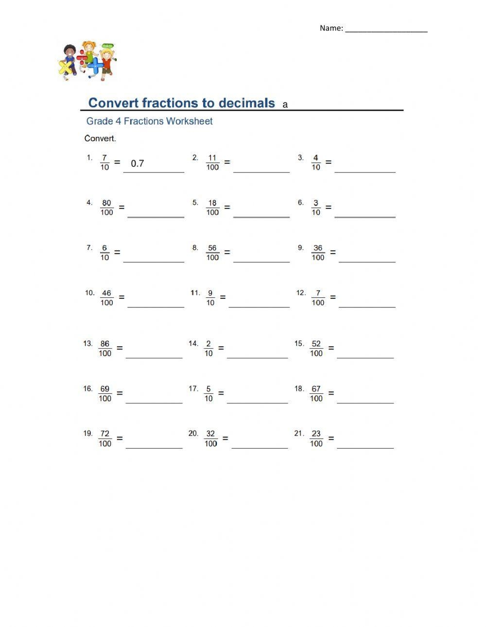 converting fractions to decimals worksheet converting fractions to decimals worksheet