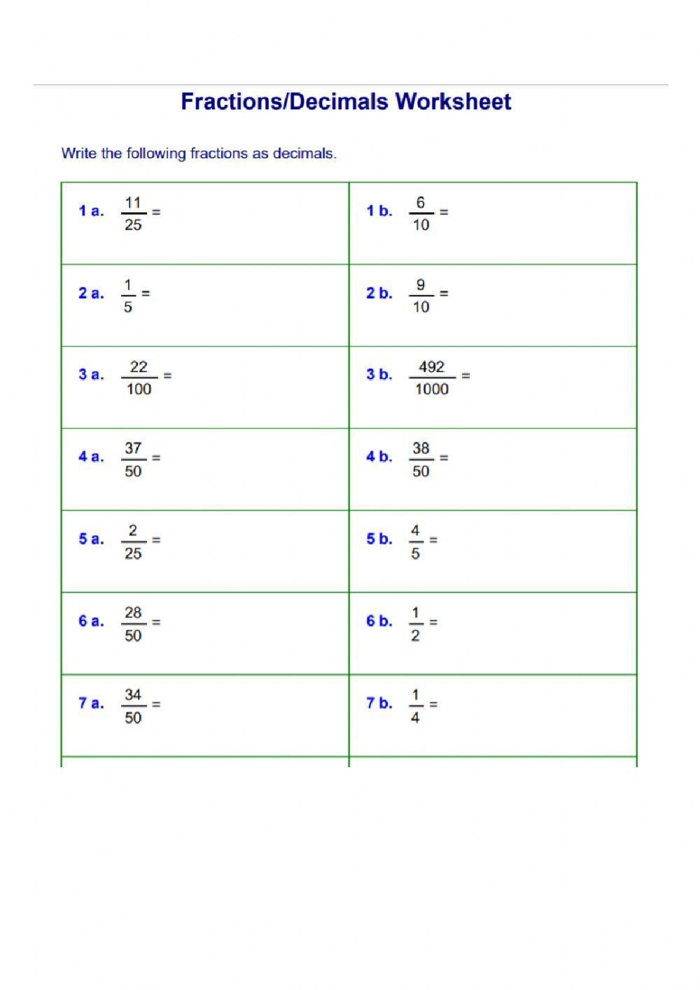 Convert Fractions To Decimals Worksheet Live Worksheets Worksheets Convert Fractions To Decimals Worksheet Live Worksheets Worksheets