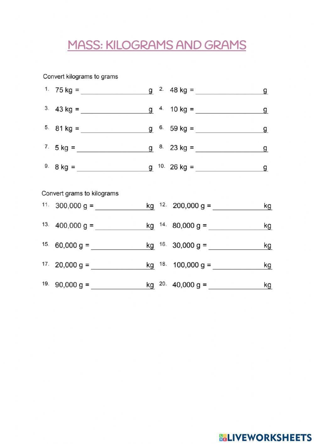 Convert Grams To Kg Worksheet At Travis Poteete Blog Convert Grams To Kg Worksheet At Travis Poteete Blog