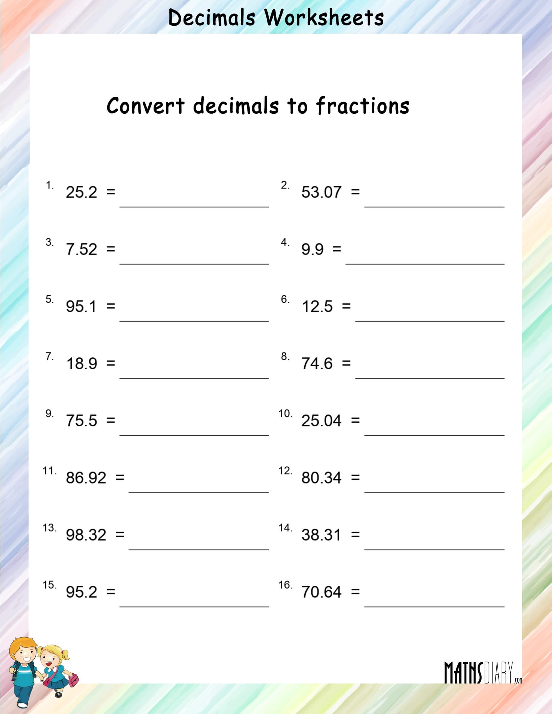 Converting Decimals To Fractions Worksheet Worksheets Library