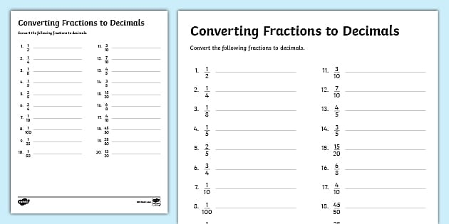 Converting Fractions To Decimals Worksheet Math Learning Worksheets 