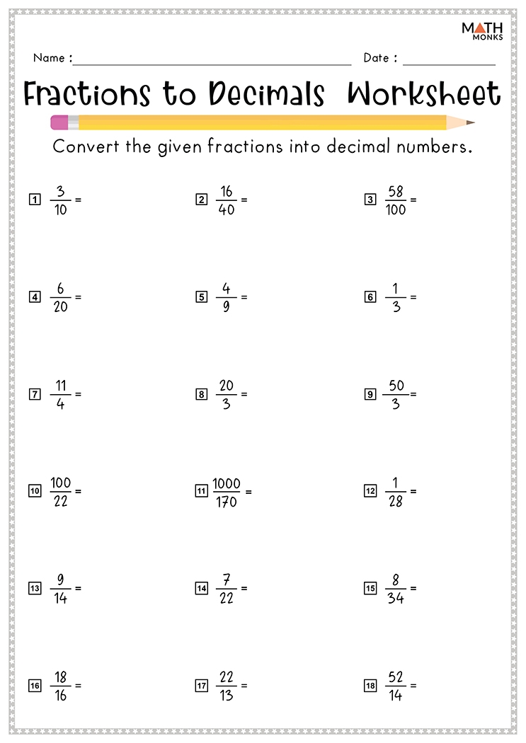 Converting Fractions To Terminating Decimals A Worksheets Library