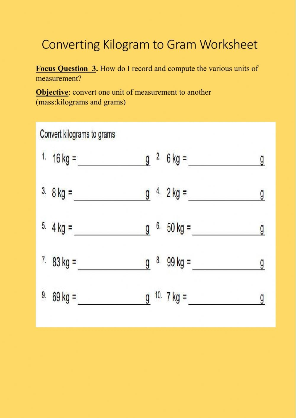 Converting Kilograms To Grams Worksheet Writing Practice Worksheet