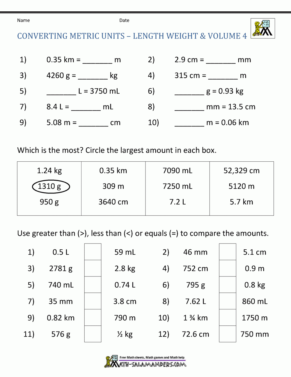 Converting Metric Units Worksheet Printable Preschool Coloring 