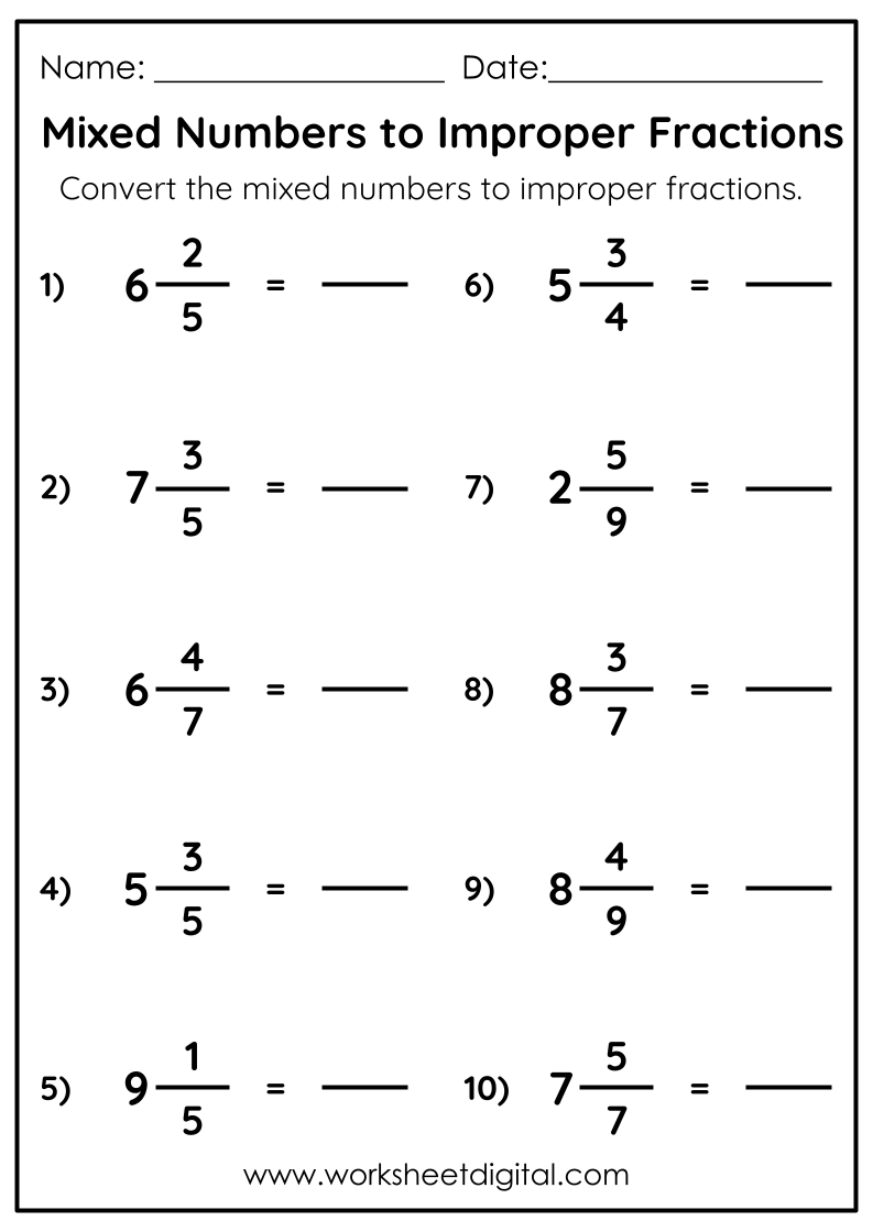 Converting Mixed Numbers To Improper Fractions Worksheet Digital Converting Mixed Numbers To Improper Fractions Worksheet Digital