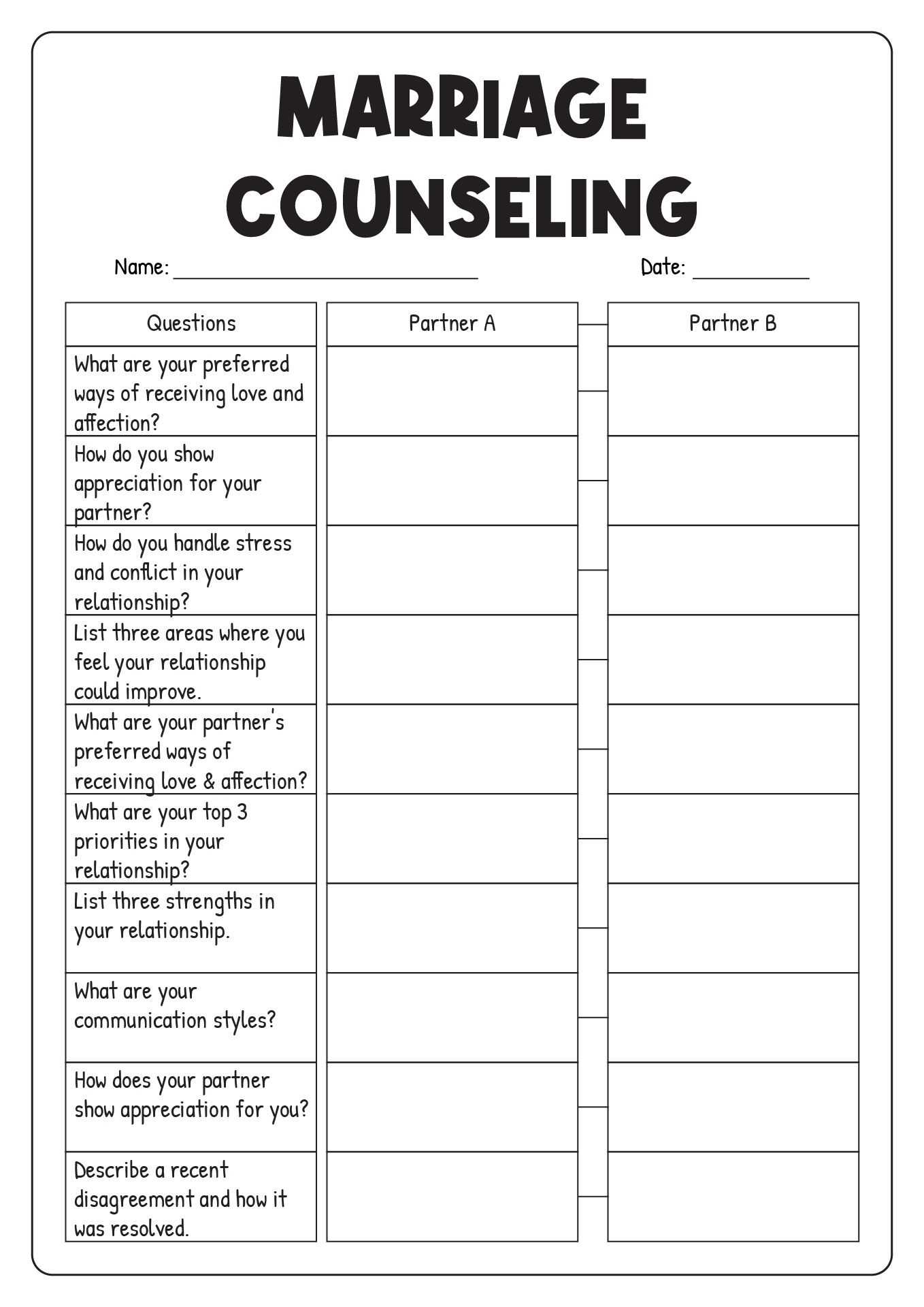 Couples Therapy Worksheets