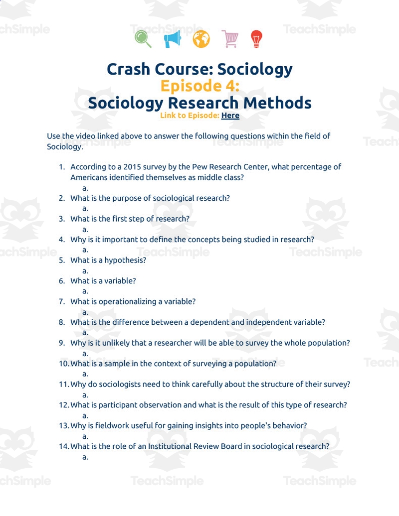 Crash Course Sociology Episode Worksheet 4 Sociology Research