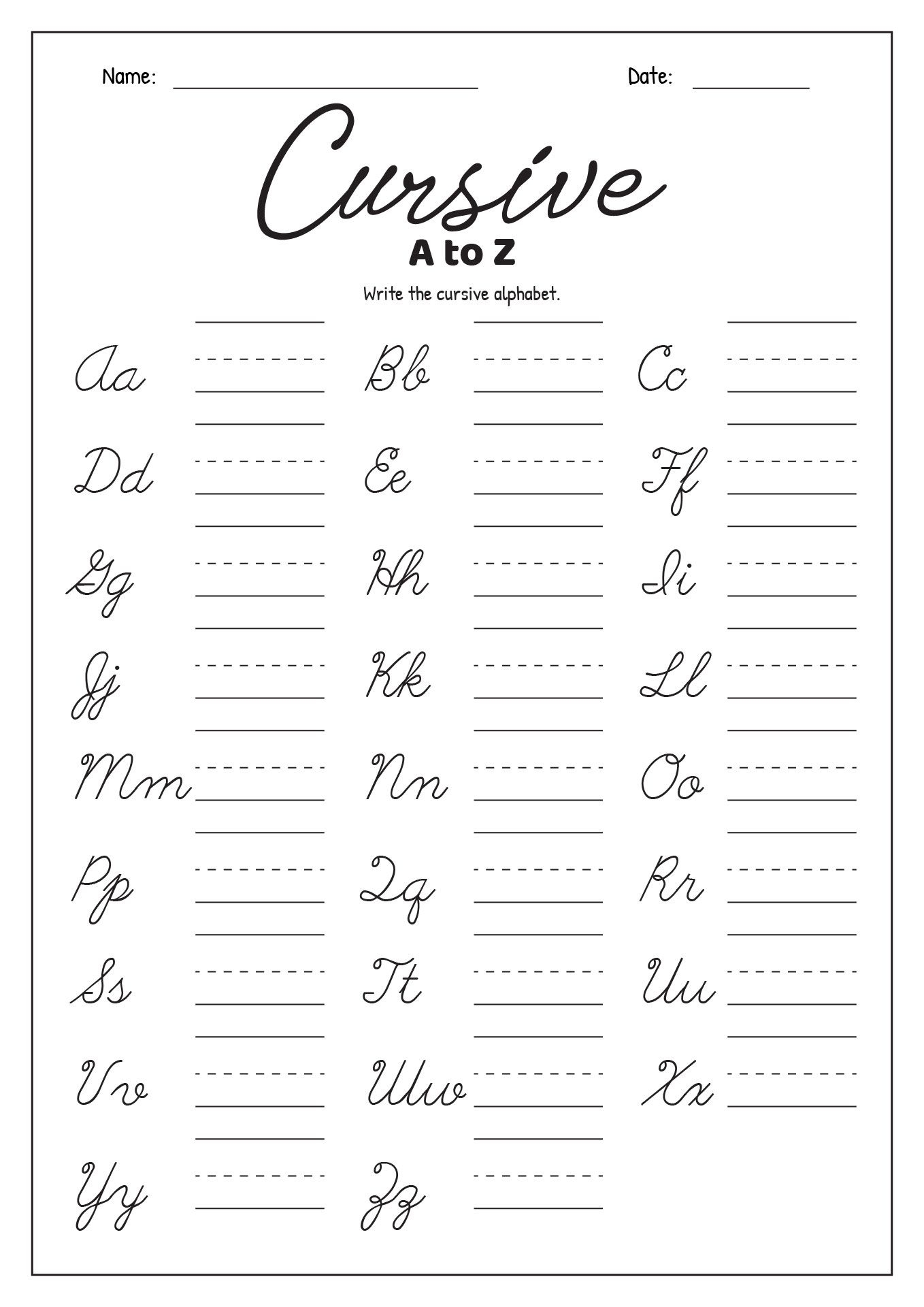 Cursive Writing Worksheets For 3rd Grade