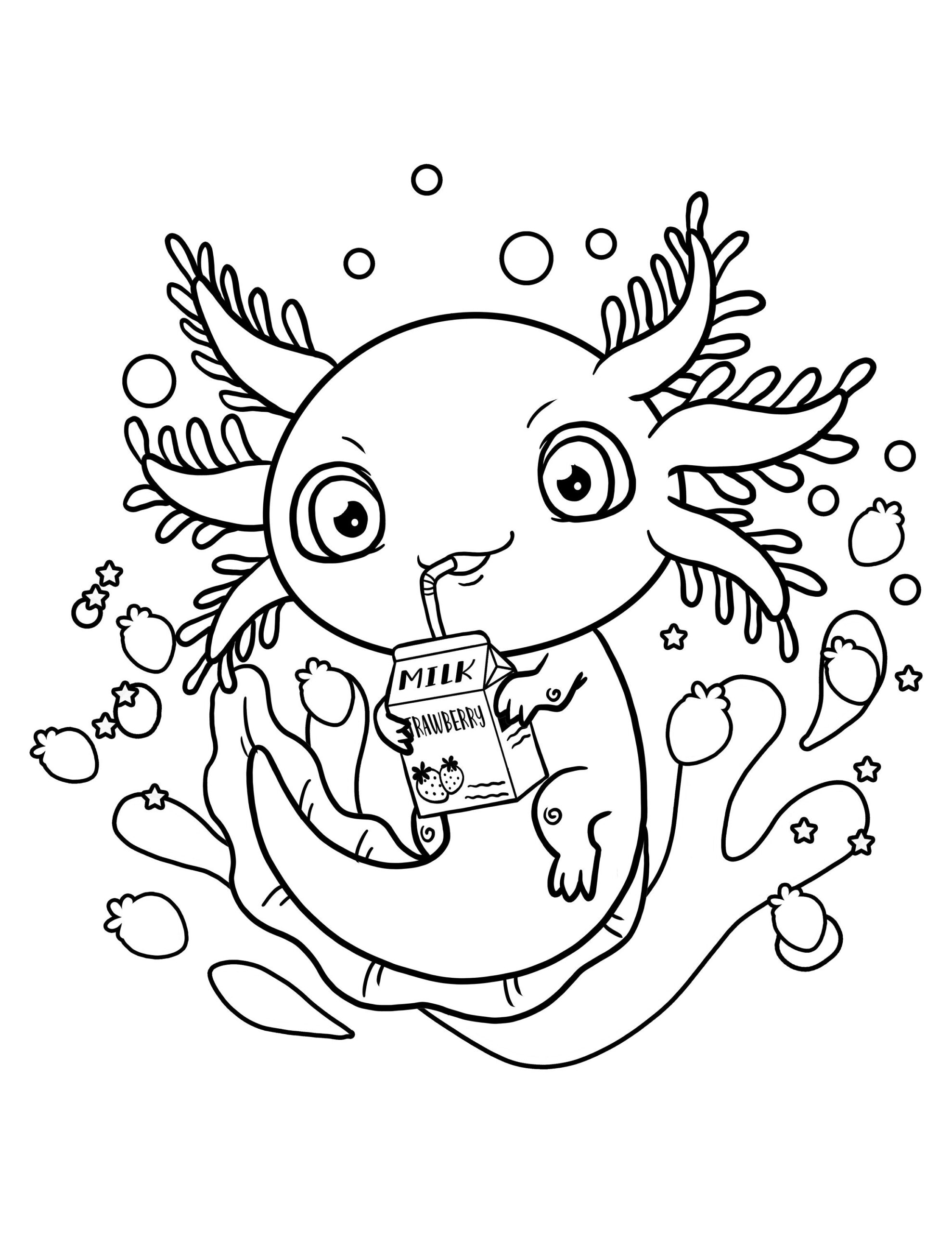 Cute Axolotl Coloring Page Digital Download Axolotls Kawaii Kids 
