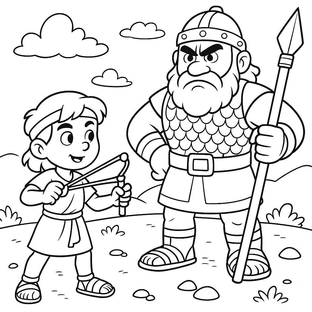 David And Goliath Coloring Page Christian Bible Story Printable For 