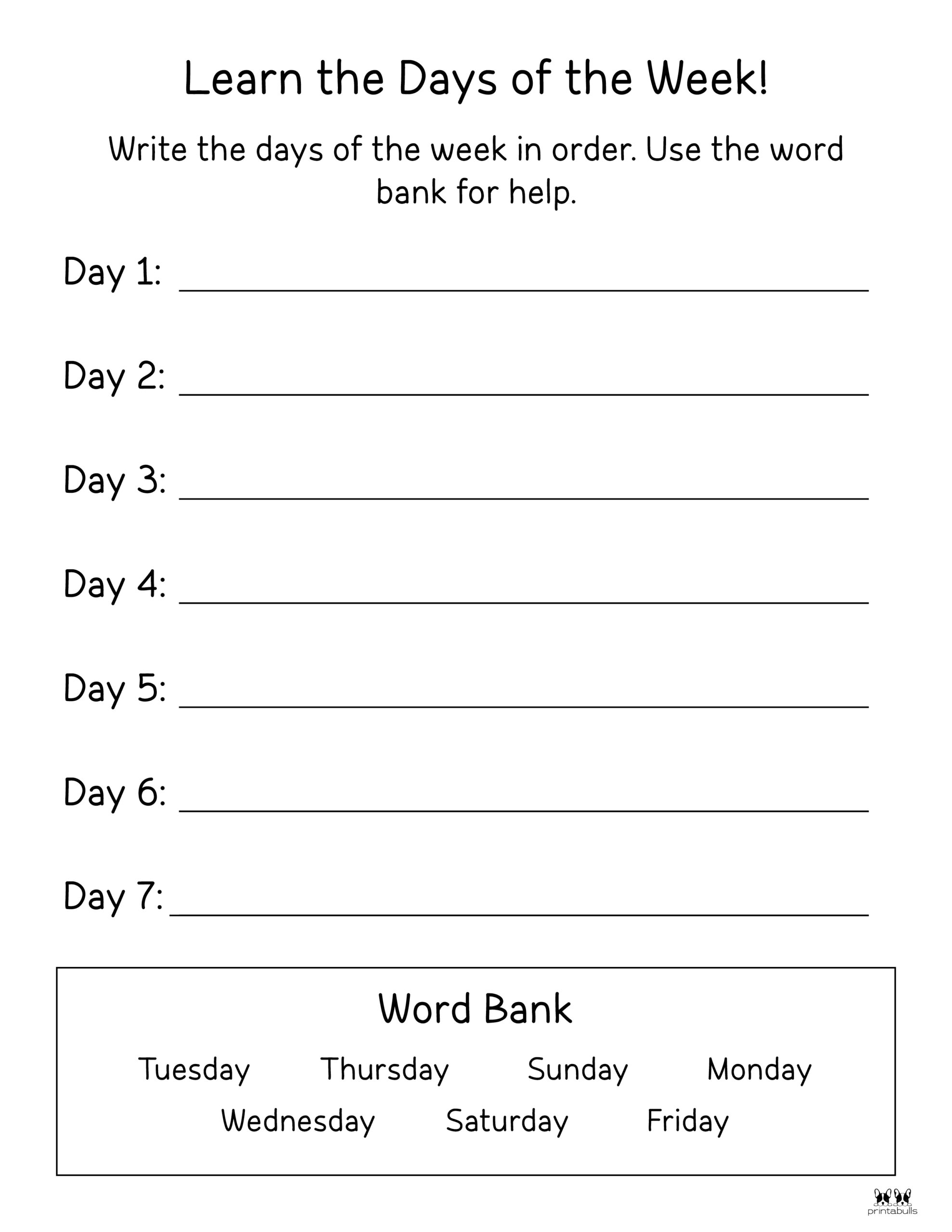Days Of The Week Worksheets Jenny Printable