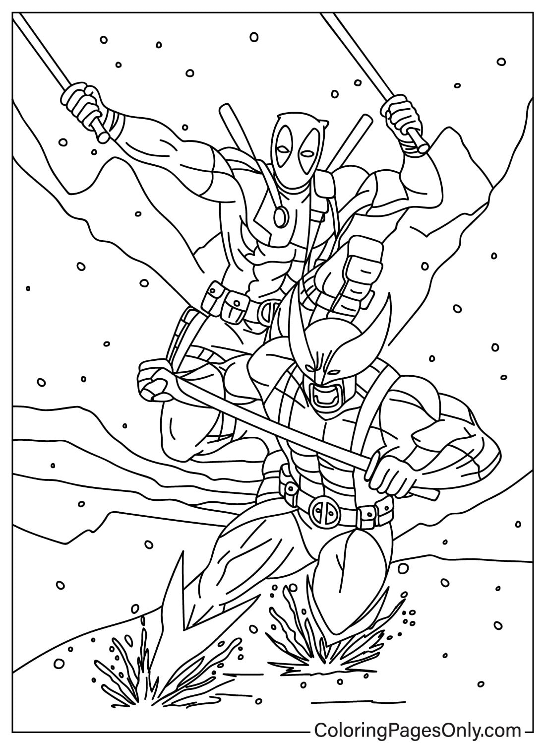 Deadpool And Wolverine Fighting Free Printable Coloring Pages