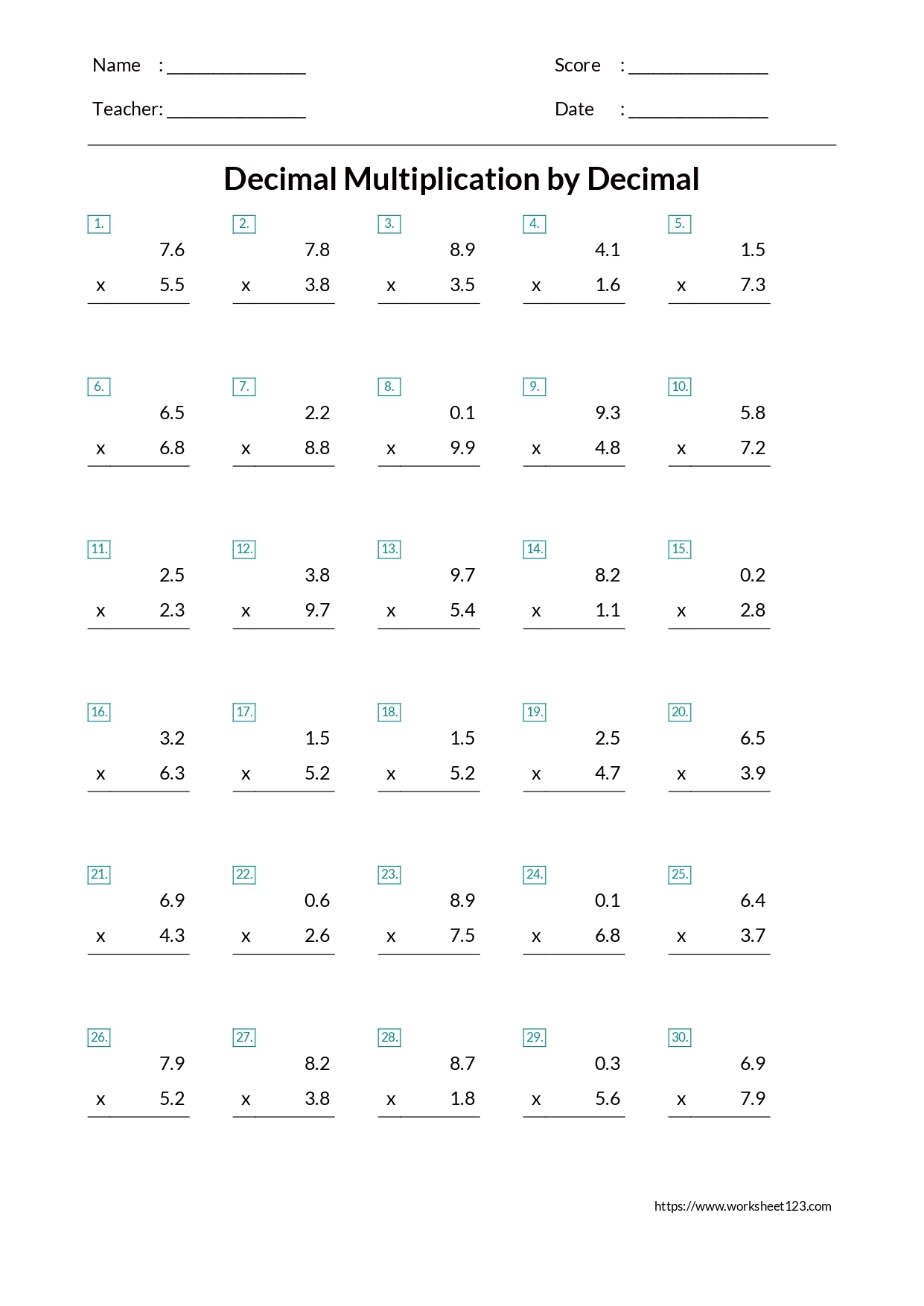 Decimal Multiplication Practice Worksheets Free Printable 