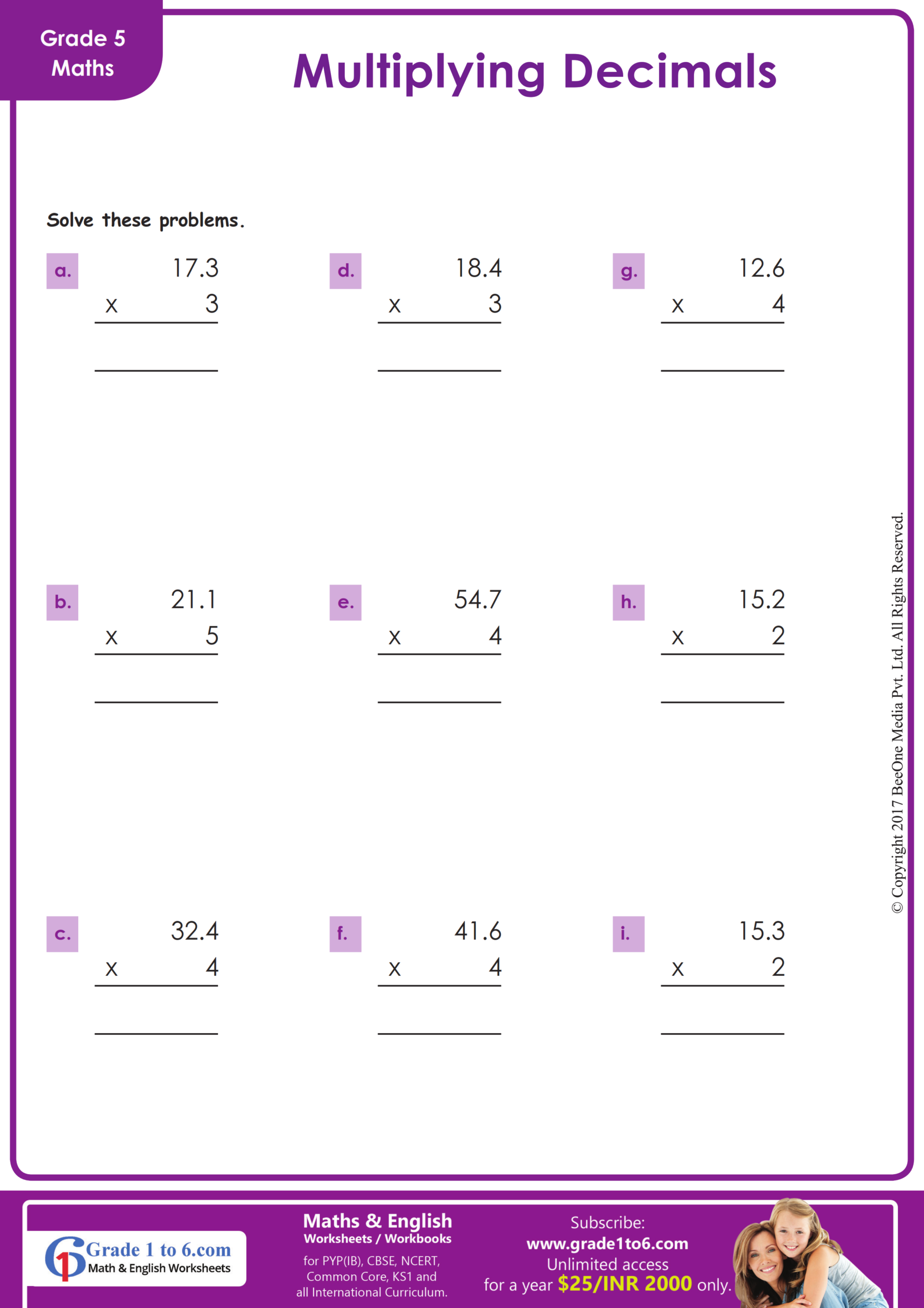 Decimal Multiplication Worksheets Printable Primary Math Worksheet For
