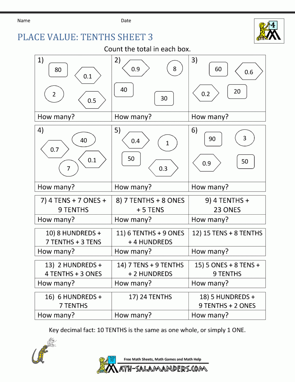 Decimal Place Value Worksheets Decimal Place Value Worksheets