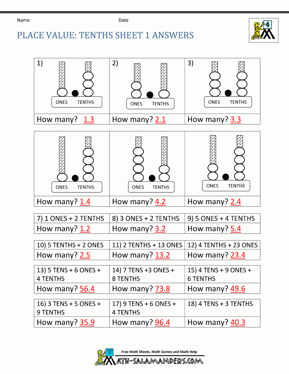 Decimal Place Value Worksheets Decimal Place Value Worksheets