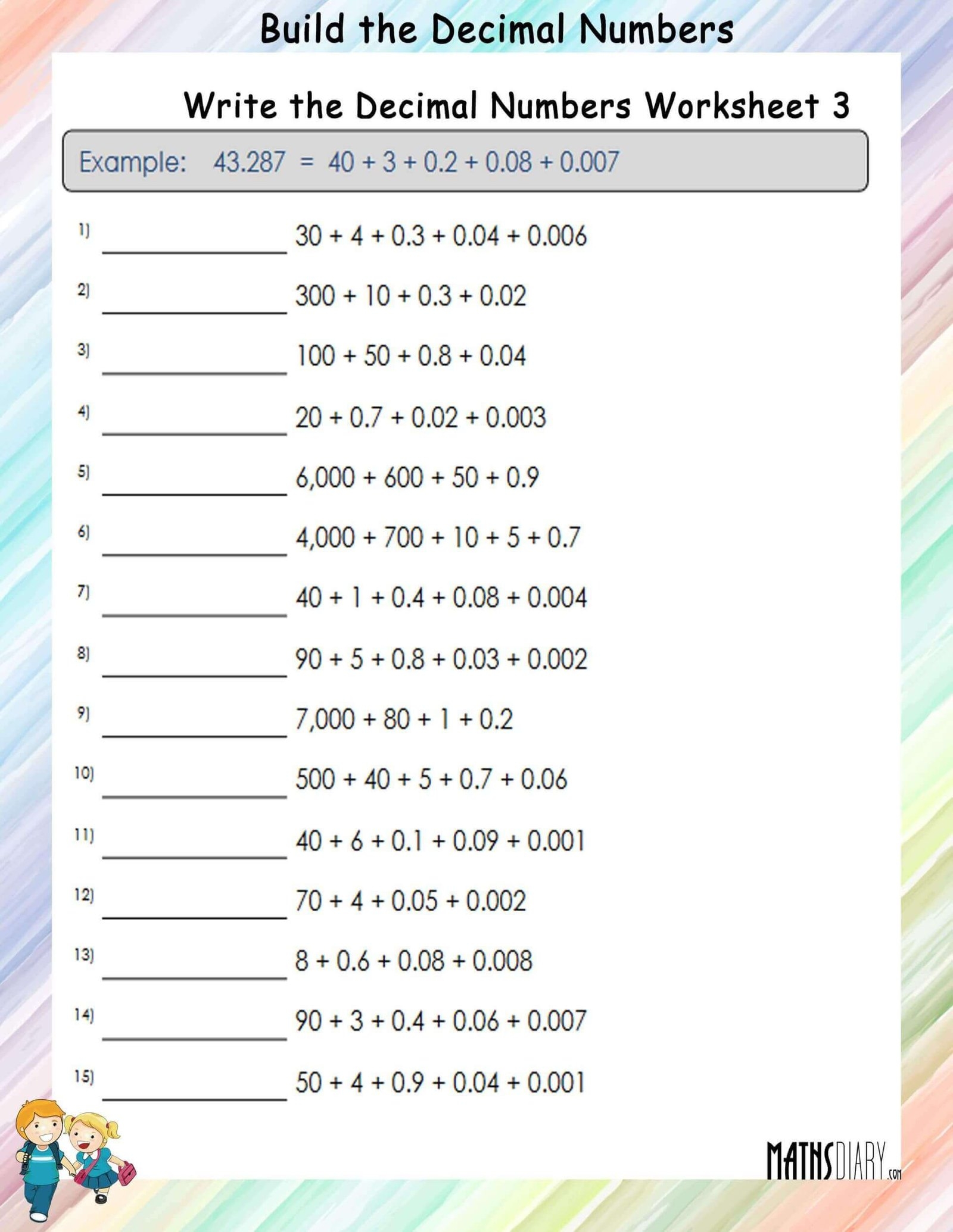 Decimals Math Worksheets