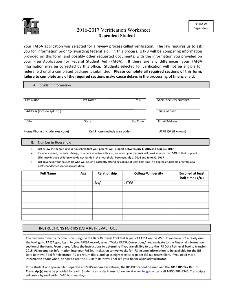 Dependent Student Household Worksheet Printable Calendars AT A GLANCE