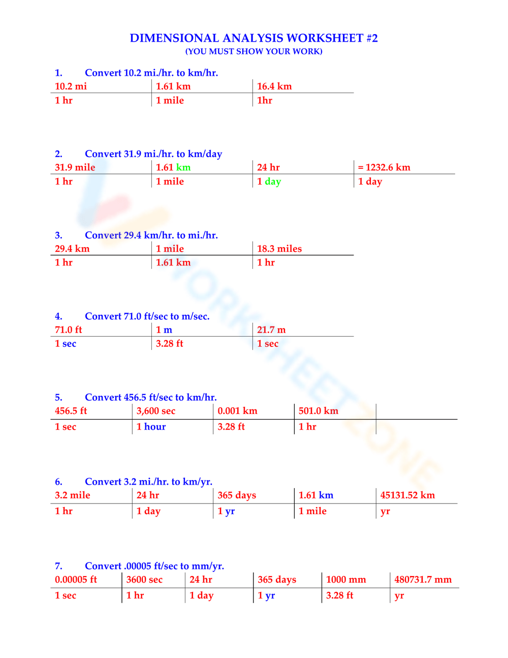 Dimensional Analysis Worksheet 2 Dimensional Analysis Worksheet 2