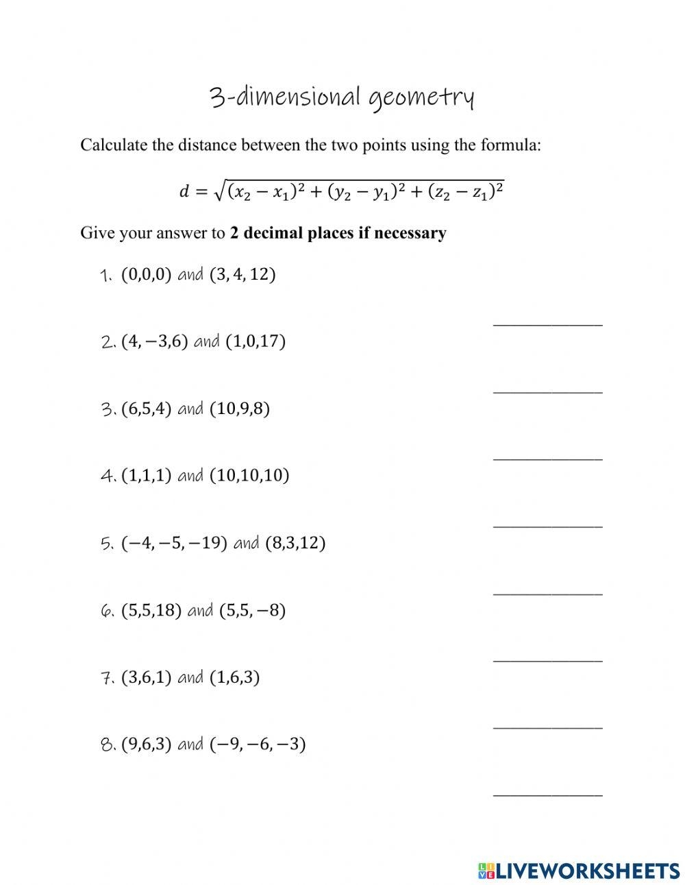 Distance Between Two Points In 3 dimensions Worksheet Live Distance Between Two Points In 3 dimensions Worksheet Live