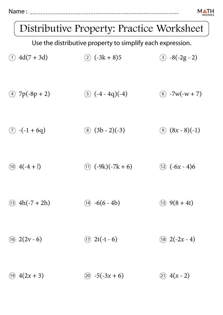 Distributive Property Worksheets With Answer Key