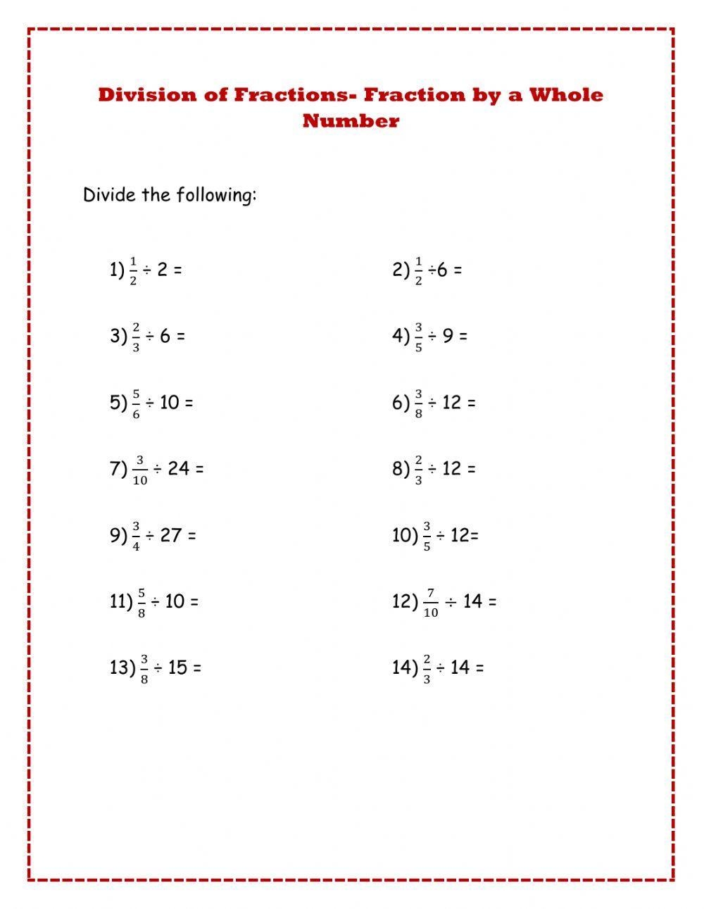 Dividing Fractions By A Whole Number Worksheet Worksheets Library Dividing Fractions By A Whole Number Worksheet Worksheets Library