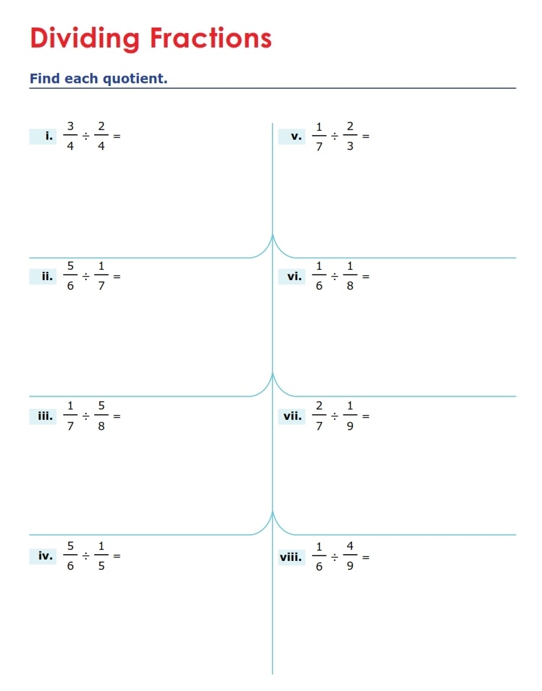 Dividing Fractions Worksheet Photo Download Print Now 
