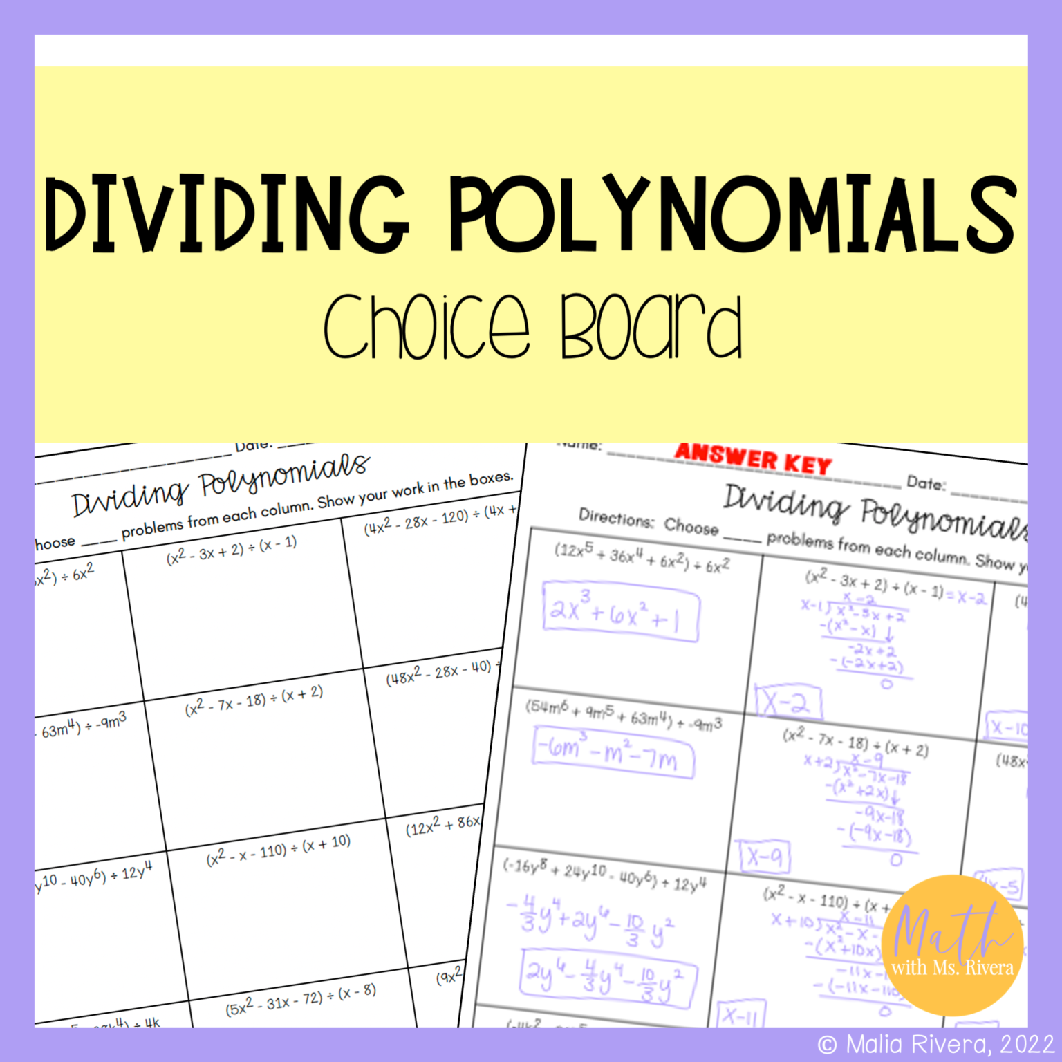 Dividing Polynomials Worksheet Choice Board For Algebra 1 Maila Dividing Polynomials Worksheet Choice Board For Algebra 1 Maila