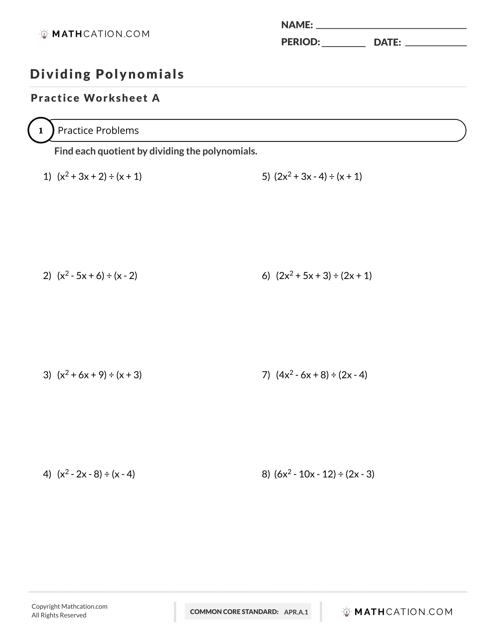 Dividing Polynomials Worksheet Steps And Examples Dividing Polynomials Worksheet Steps And Examples