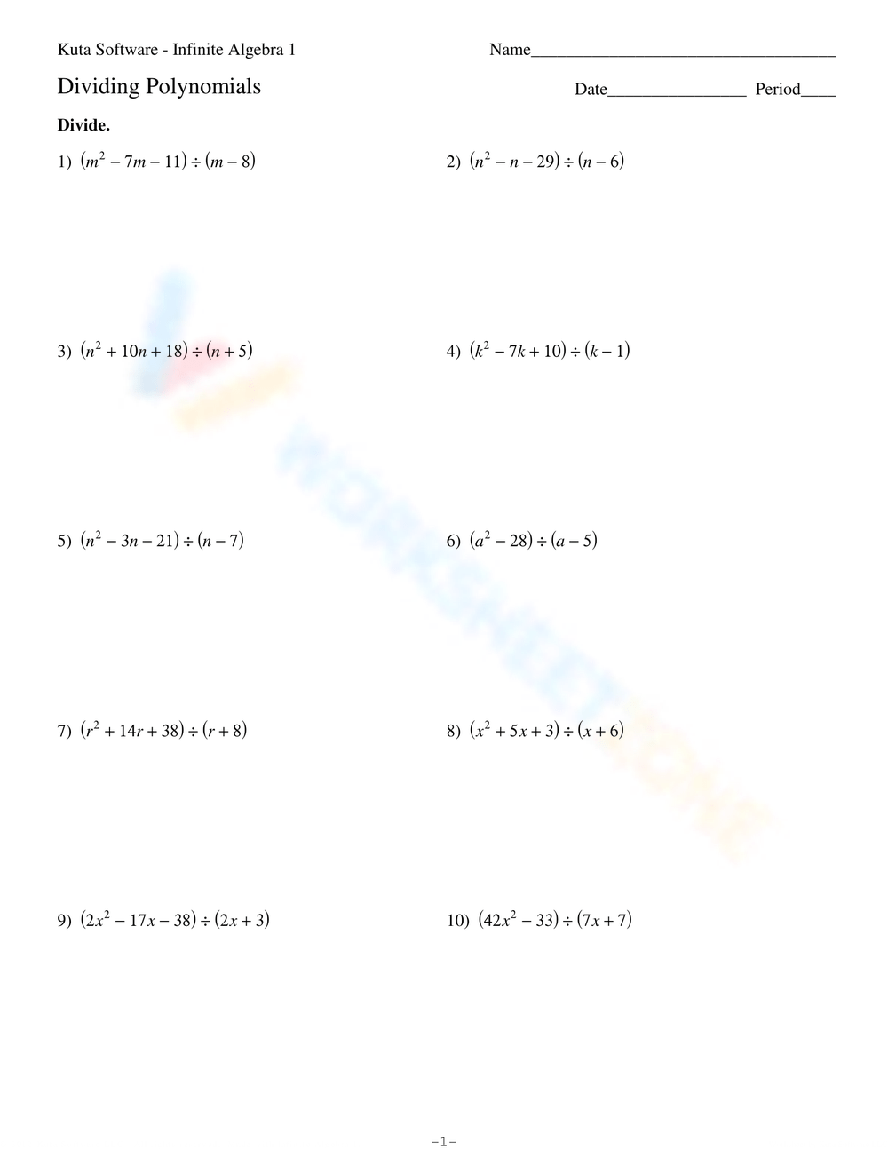 Dividing Polynomials Worksheet With Answers Pdf Dividing Polynomials Worksheet With Answers Pdf