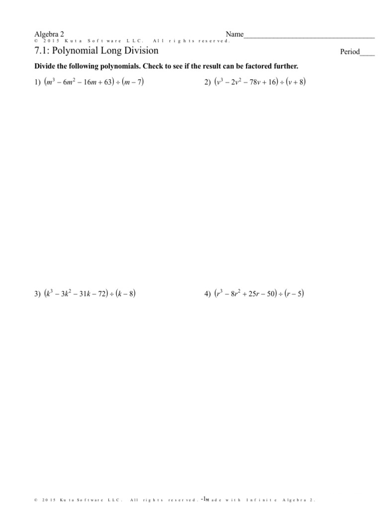 Dividing Polynomials Worksheets Worksheets Library
