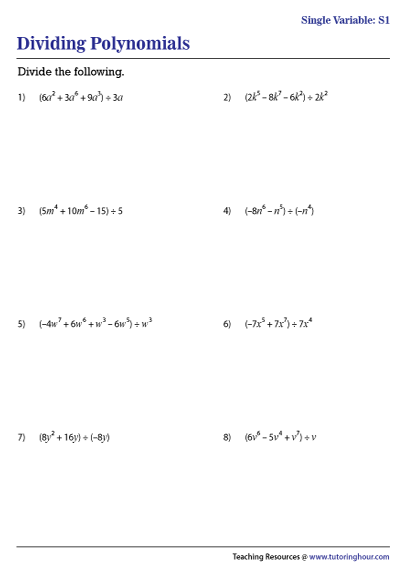 dividing polynomials worksheet dividing polynomials worksheet