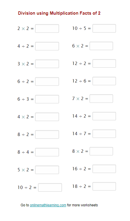 Division Using Multiplication Worksheets Printable Online Division Using Multiplication Worksheets Printable Online