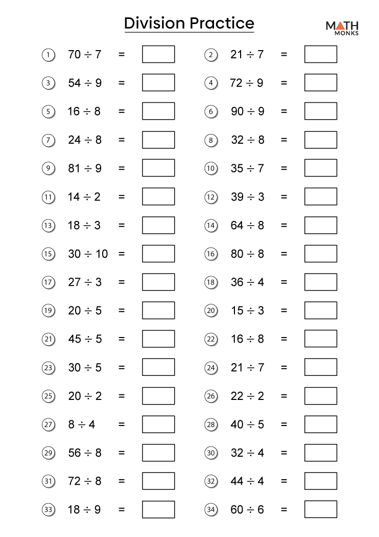 Division Worksheets Grade 3