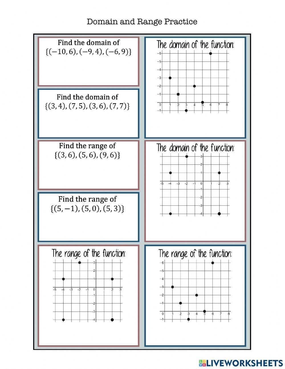 Domain And Range Practice Worksheet By Its About Math Connections 