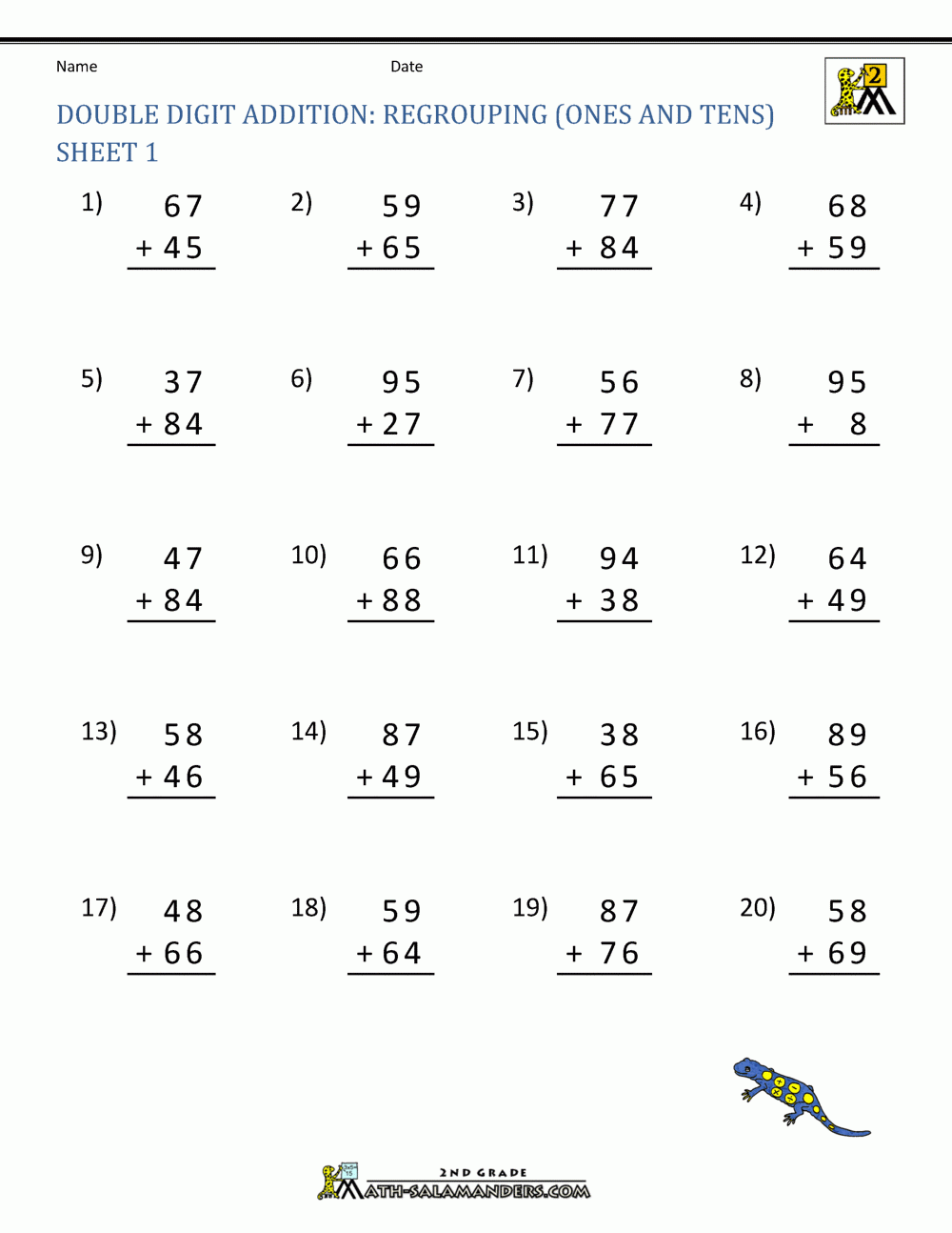 Double Digit Addition Worksheets