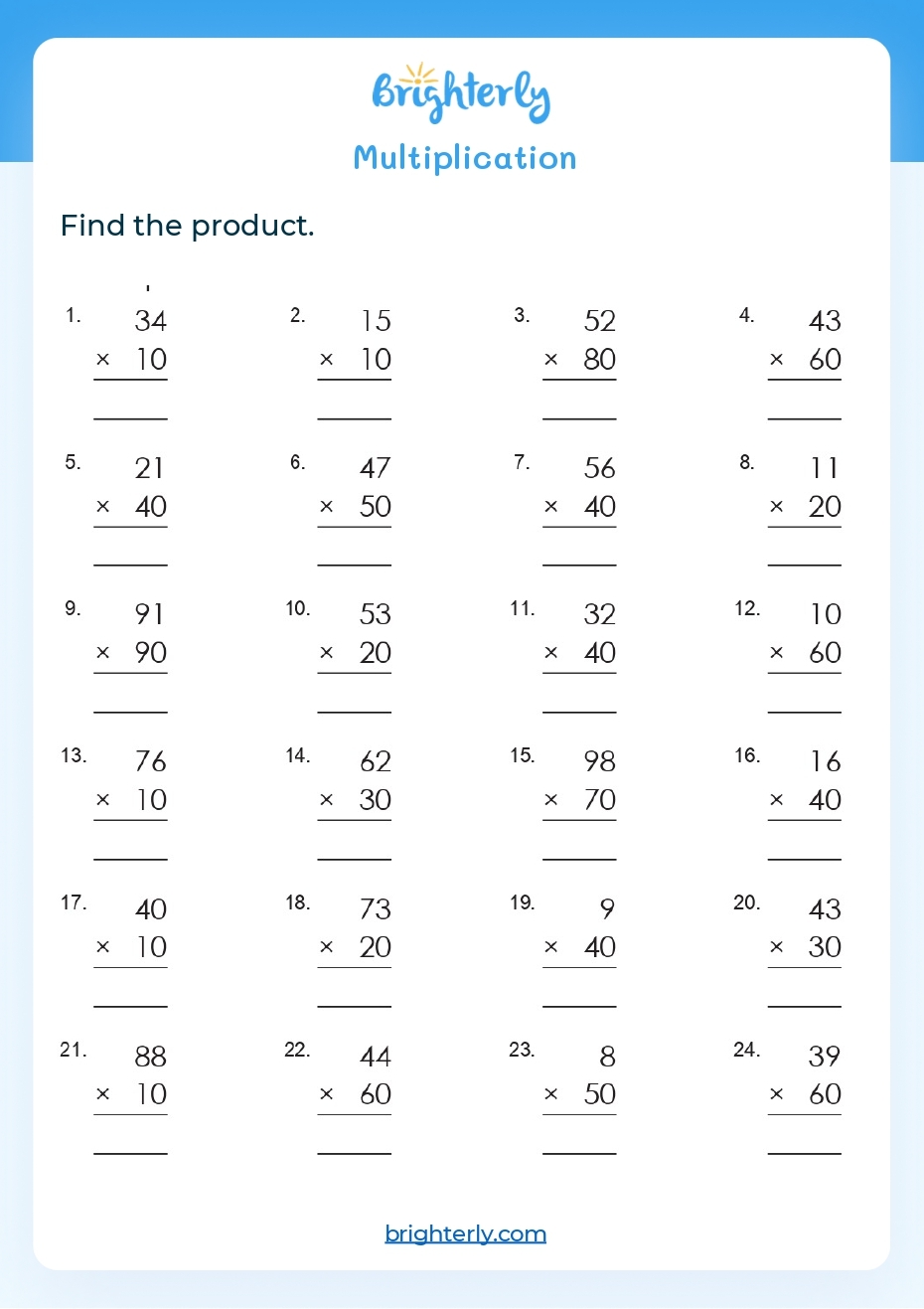 Double Digit Multiplication Worksheets 4th Grade Worksheets Library