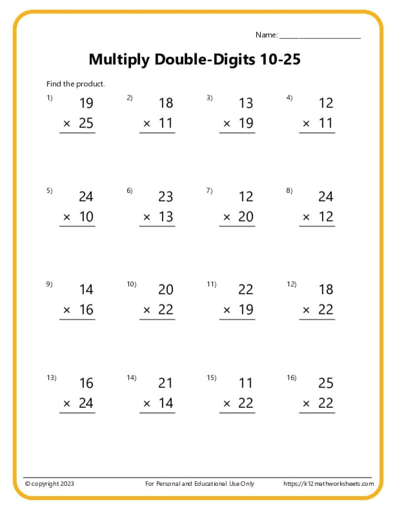 Double Digit Multiplication Worksheets Double Digit Multiplication Worksheets