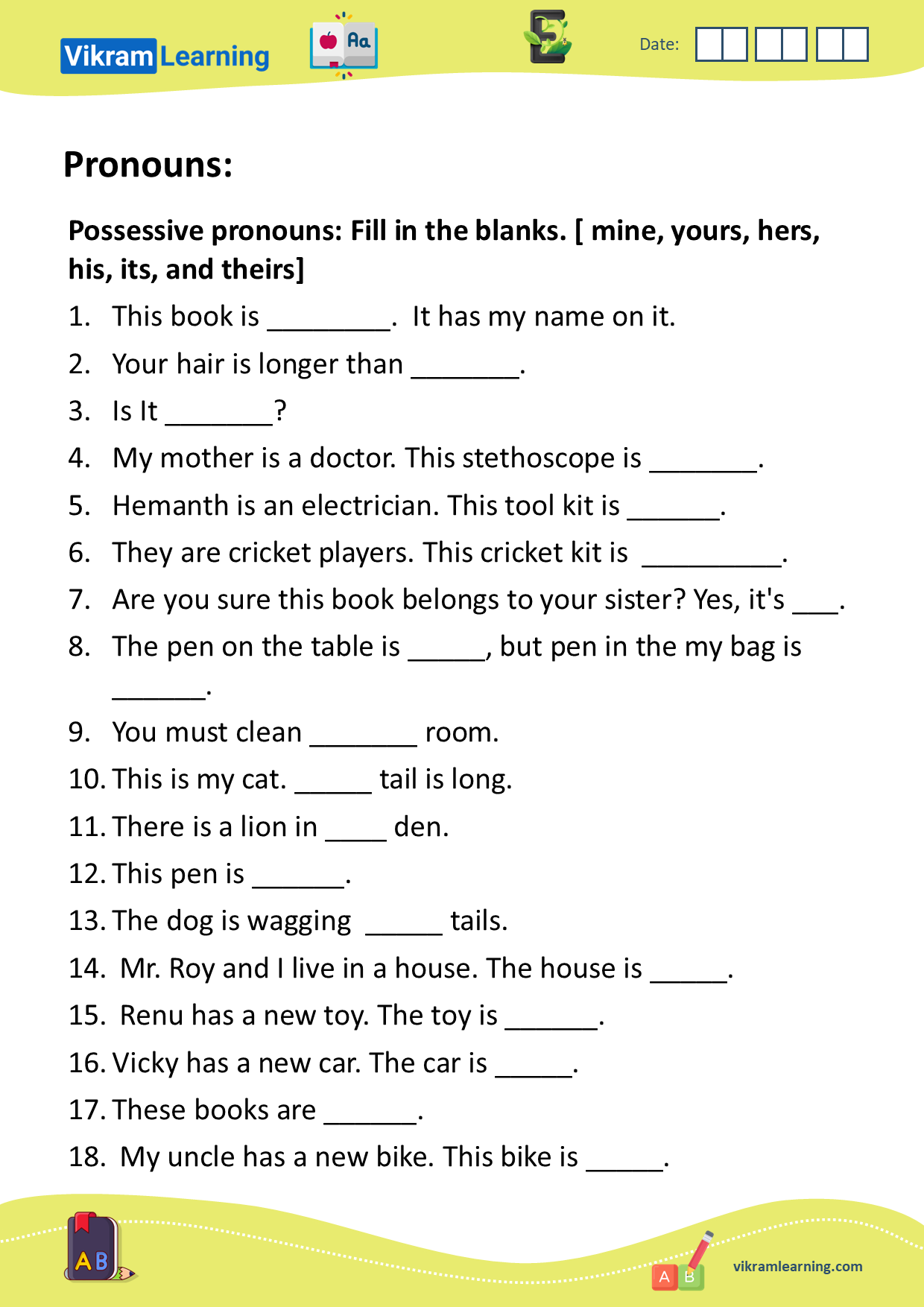possessive pronouns worksheet possessive pronouns worksheet