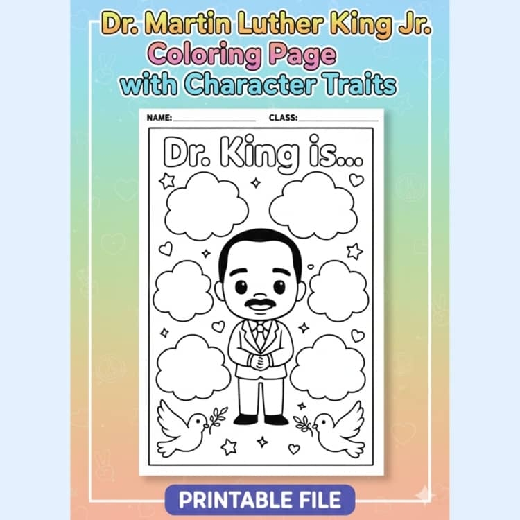 Dr Martin Luther King Jr Coloring Page With Character Traits By 