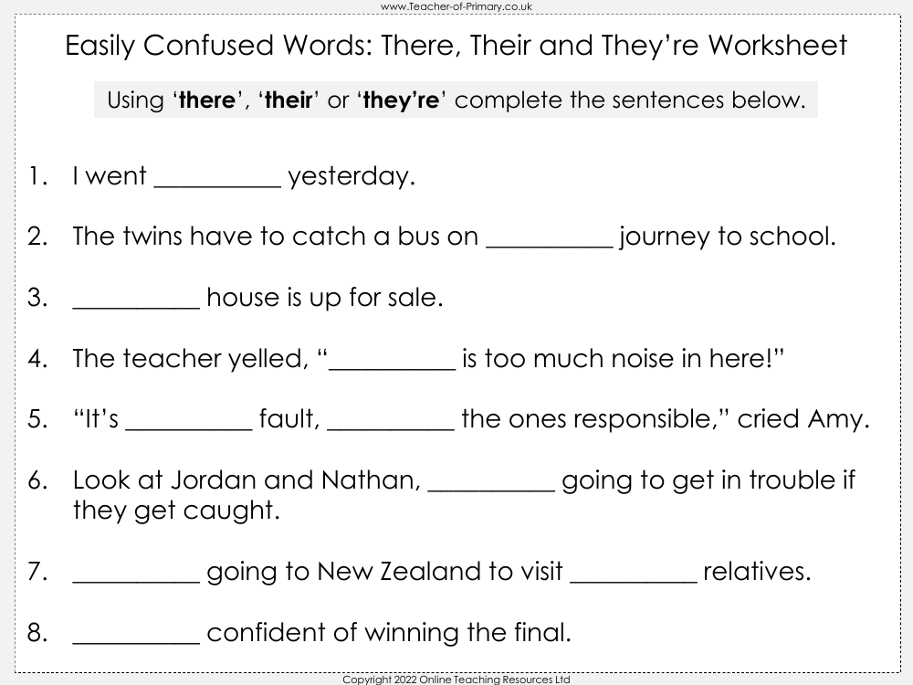 Easily Confused Words There Their And Theyre Worksheet Easily Confused Words There Their And Theyre Worksheet