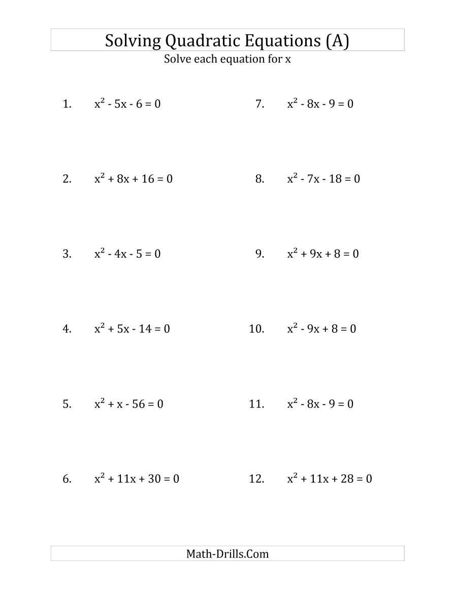 Easy Quadratic Formula Worksheet Quadraticworksheet